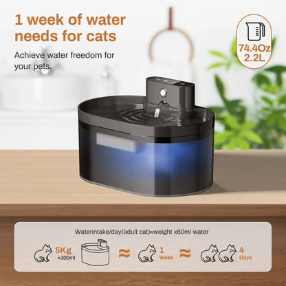 BlackWave Flow: Automatic Pet Fountain with Induction Flow